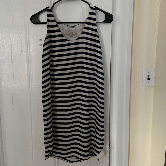 LOFT Navy & White Striped Sleeveless Shift Dress - Picture 1 of 2